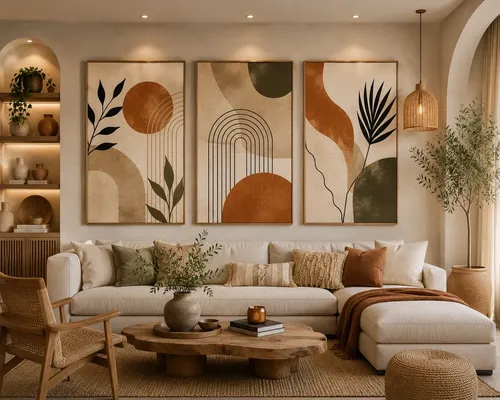 Quadros Decorativos Abstratos Floral Moderno Boho 122x60cm Personalizado Boho 01