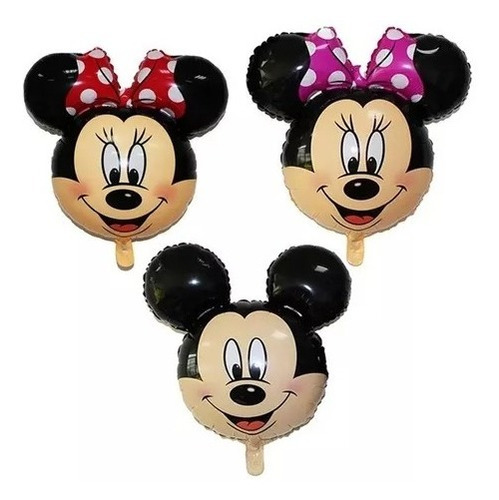 Pack 12 Globos Metalizados Cara Minnie Y Mickey 30 Cms