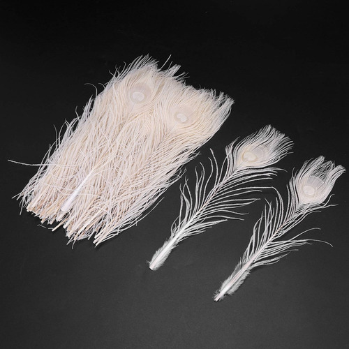 50 Unidades De Plumas De Pavo Real Blancas Naturales En El O