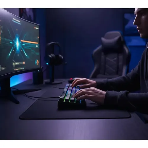 Teclado Mecânico Gamer K-Mex KBL88 QWERTY RGB Switch Azul 60% Anti