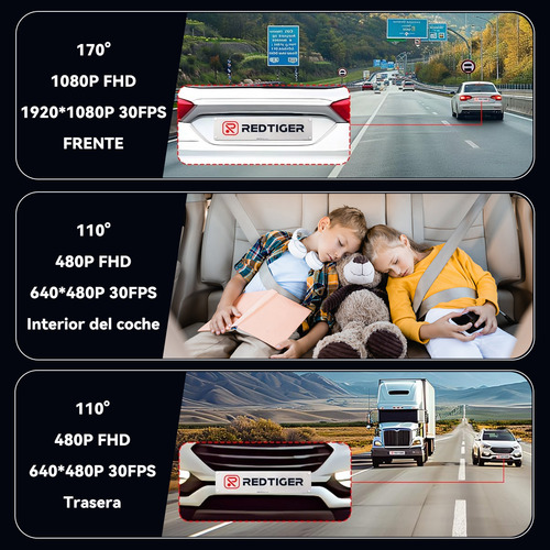 CDDGL Dashcam para Auto 3 Cámaras 1080P HD Español, Camara para Carro Delantera y Trasera con 2.0" IPS LCD,Cámara de Seguridad para Auto y Carro,Grabación en Bucle,Detección de Movimiento