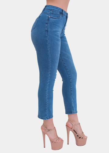 Jeans Cropped Flare Azul Elasticado Push Up