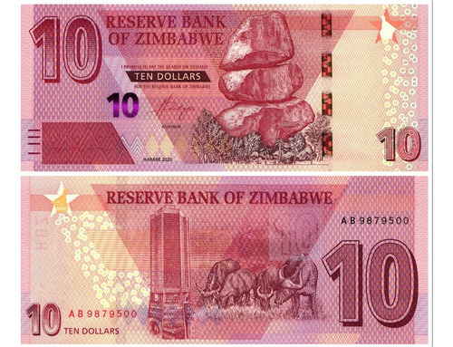 Billete Zimbabwe 10 Dollars Buffalo Africa Aa#309