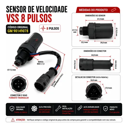 Sensor Velocidade Monza Kadett Ipanema 8 Pulsos 90149078