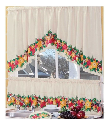 Imagen 1 de 2 de Cortina Cocina B Belén Navidad Estándar Microfibra Concord