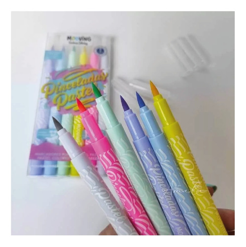 Marcadores Punta Pincel Pincelados Pastel Mooving X 6 U