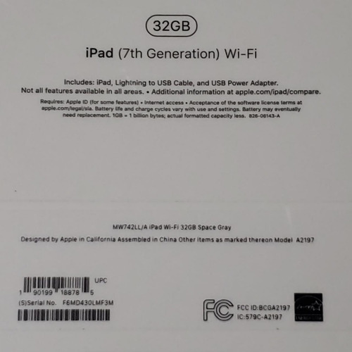 iPad Apple 32gb A-2197 Mw742ll/a Wifi Space Gray 7th N-f