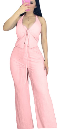 Conjunto Pantalón Y Blusa Tirantes , Fresco , Lovere Rosa Lisa