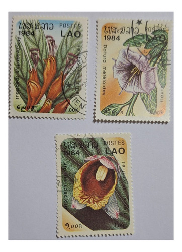 Estampilla Sello Postal Lao / Flores 1984