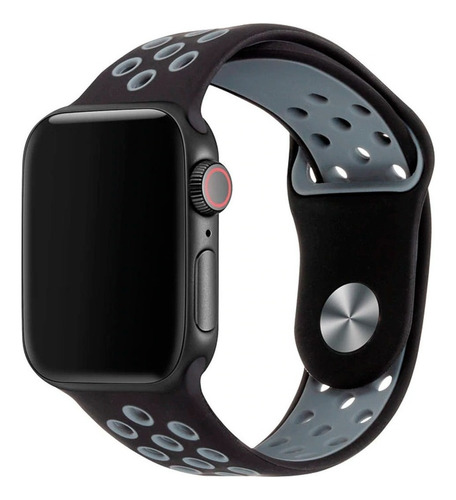 Pulseira Com Furos Compatível Com Apple Watch E Iwo Cor Preto E Cinza