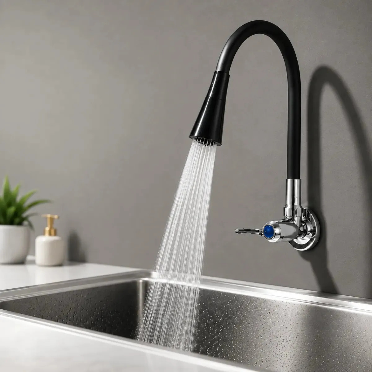 Torneira Cozinha Gourmet 2 Jatos Parede Flexível Base Metal Aquattro