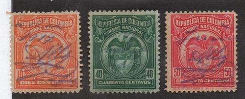 Estampillas De Timbre 10, 40 Y 50 Centavos 1916