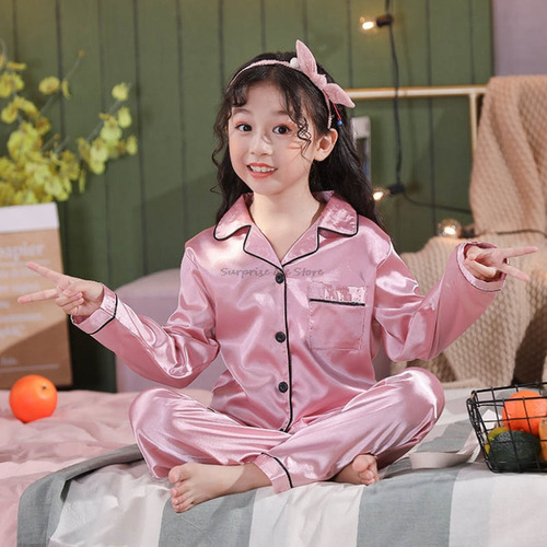 Conjuntos De Pijama De Satén Para Niños, Pijama Para Niños