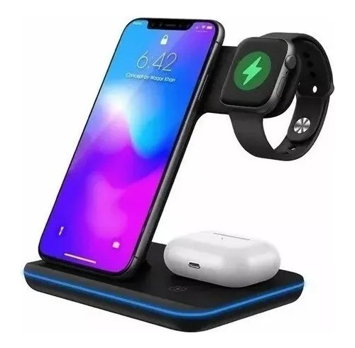 Base Carga Inalámbrica 3 En1 Para iPhone/ Smartwatch/AirPods