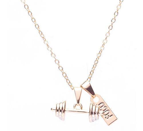 Colar Academia Halteres Com Placa Foco Folheado A Ouro 18k Cor Dourado