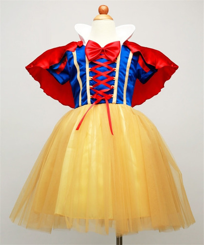 Vestido Fantasia Infantil Branca Neve Princesas Disney Tiara