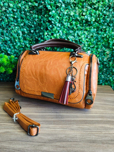 Bolso Suave Portátil Con Correa Para Dama Miel Lisa Níquel Miel