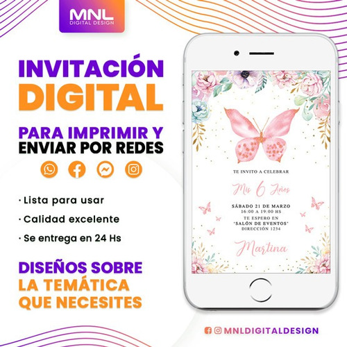 Invitaciones Digitales Personalizadas Mariposas Flores | Cuotas sin interés