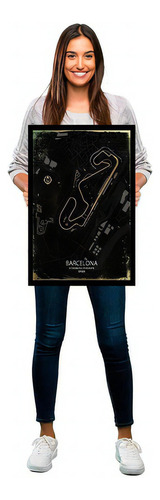 Marco decorativo de carreras del circuito de Barcelona, mapa en color madera