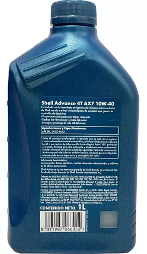  Shell Advance Aceite de motor de motocicleta basado sintético  4T AX7 10W-40, paquete de 1 litro : Automotriz