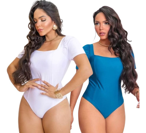 Kit 2 Bodys Suplex Manga Princesa E Bojo Com Fecho Embaixo Branco E Azul Único