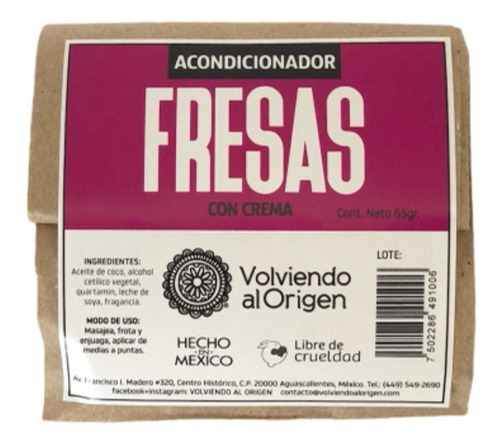 Acondicionador Sólido Fresas Crema 65g Volviendo Al Origen