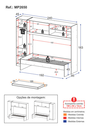 Cama Solteiro com Colchão Incluso 88 x 188 cm e Guarda-Roupas/Roupeiro Multimóveis Branca