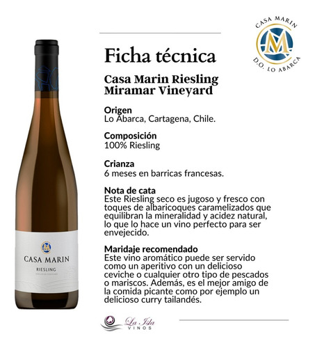 Imagen 4 de 10 de Vino Casa Marin Riesling Miramar 750ml.
