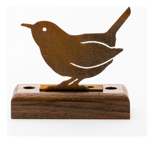 Elegante Diseno De Jardin Carolina Wren, Acero Silueta Con P