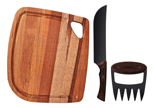 Kit Churrasco Faca Tábua Garra Tramontina Inox Madeira 3 Pçs