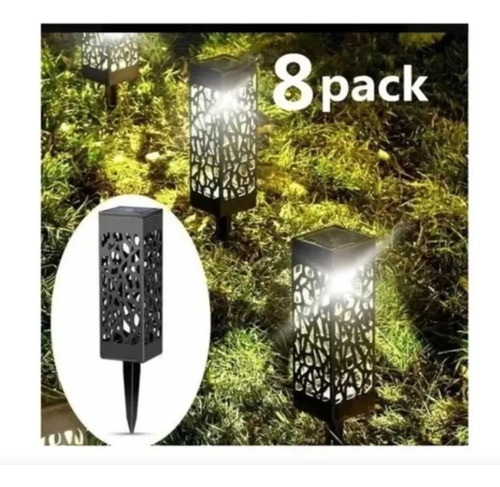 Pack 8 Foco Led Solar Estaca Jardín Tallado - Luz Cálida