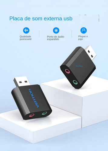 Tarjeta de sonido USB Vention, USB X P2, auriculares y micrófono