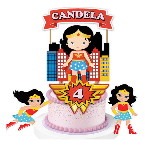 Cake Topper Imprimible Adorno Torta Niña Mujer Maravilla M1
