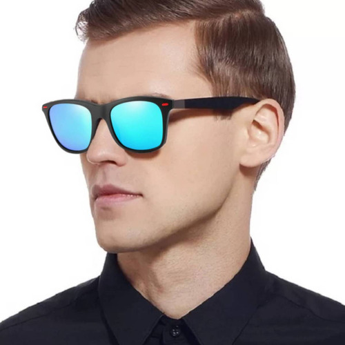 Oculos De Sol Masculino Polarizado Praia Viagem Uv 100% S1 Cor da armação Preto Lente Azul Espelhada