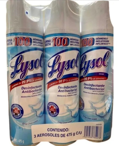 Lysol Desinfectante  475g Crisp Linen Scent (paq. De 3)