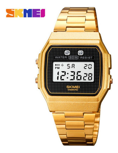 Relojes Electrónicos Cuadrados Skmei Led Digital Para Hombre Color De La Correa Dorado