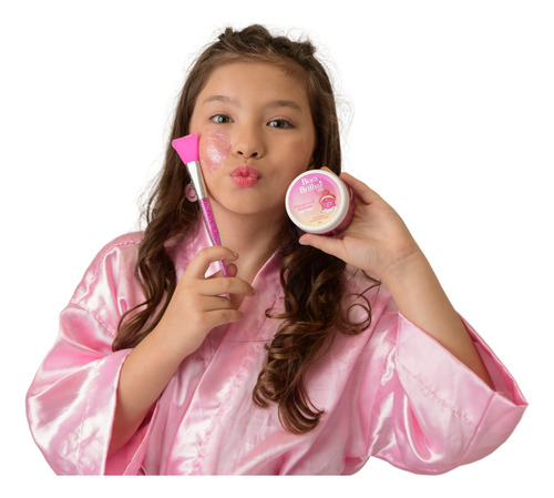 Máscara Facial Rosa Com Brilho Para Criança + Kit Skincare