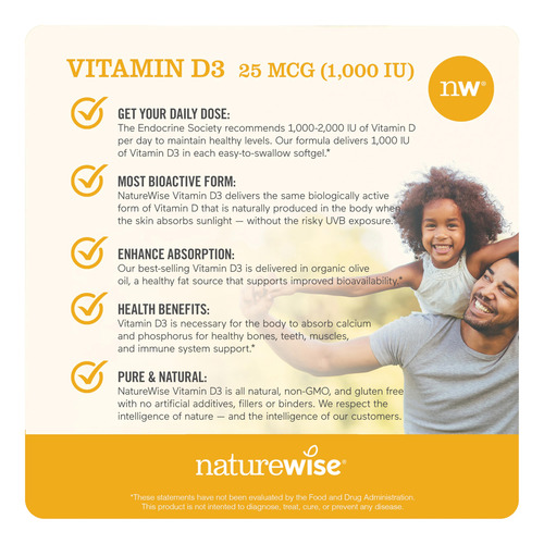 Naturewise Vitamina D3 1000ui 360 Cápsulas