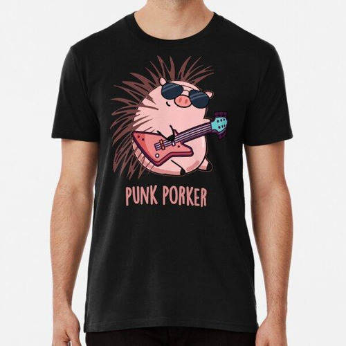 Remera Punk Porker Rocker Funny Pig Puns (bg Oscuro) Algodon