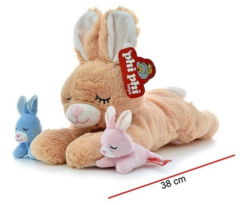 Mama Conejo Con 2 Hijos 38cm - Orig Phi Phi Toys