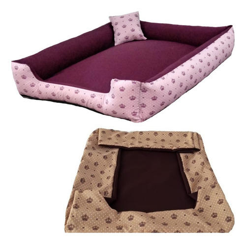 Cama Pra Cachorro Grande Cama Pet + Capa Extra 70x80cm Cor Cama Vinho + Capa Marrom