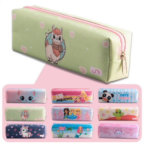 Estojo Escolar Feminino Simples 1 Zíper Estampas Cor Lhama Estampado