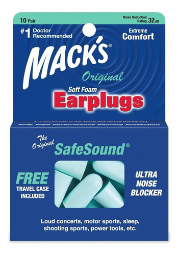 Protector de orejas de espuma Macks Soft, 10 pares, con funda