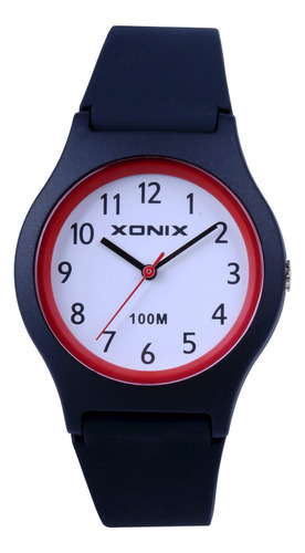 Reloj Xonix Mujer Caucho Azul Rojo Numeros 100mts Aak-007