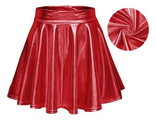 Falda Skater Plisada Acampanada En L, Roja, Brillante, Línea