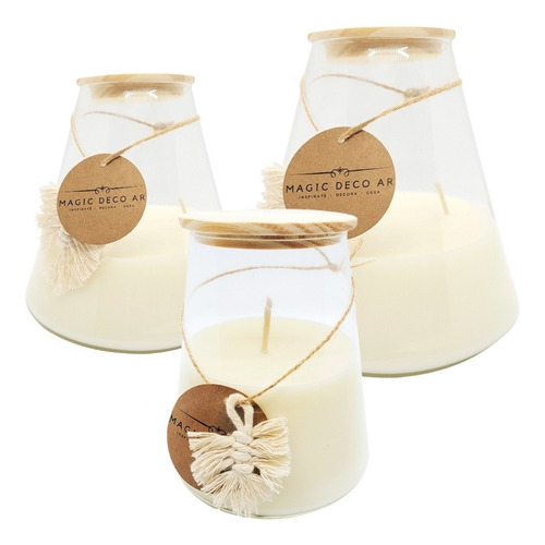 Set /kit Velas Aromáticas De Cera De Soja Deco Conica S M L