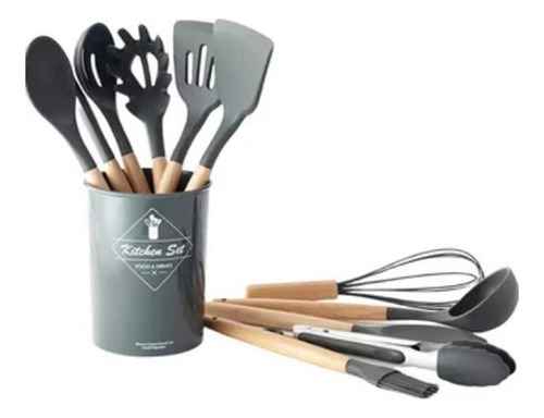  Plus Gourmet 1073 set utensilios cocina inicial silicona madera