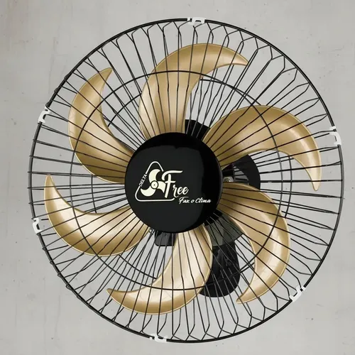 Ventilador de parede Venti-Delta Grade de aço com 6 pás dourado estrutura preto, 40cm de diâmetro