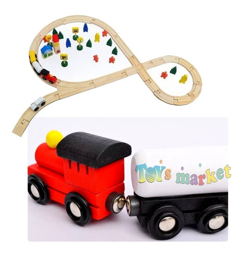 Imagen 3 de 7 de Trenes De Madera Imantados 48 Piezas Vagones Tren Premium