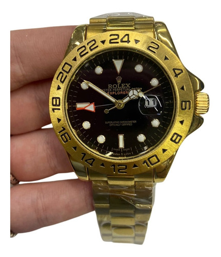 Relógio Masculino Rolex Explorer Em Dourado Com Detalhes Em  (Recondicionado)